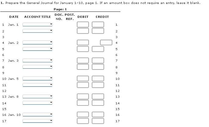 1 Prepare The General Journal For January 1 10 Page Chegg Com