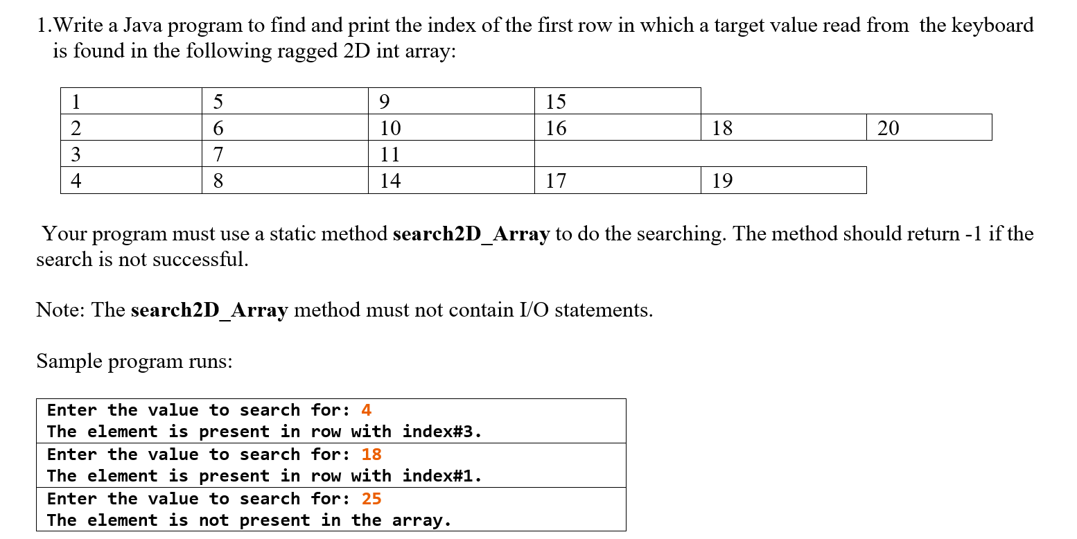 Solved 1.Write a Java program to find and print the index of | Chegg.com