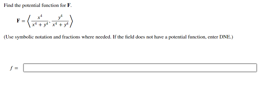 Solved Find the potential function for F. | Chegg.com