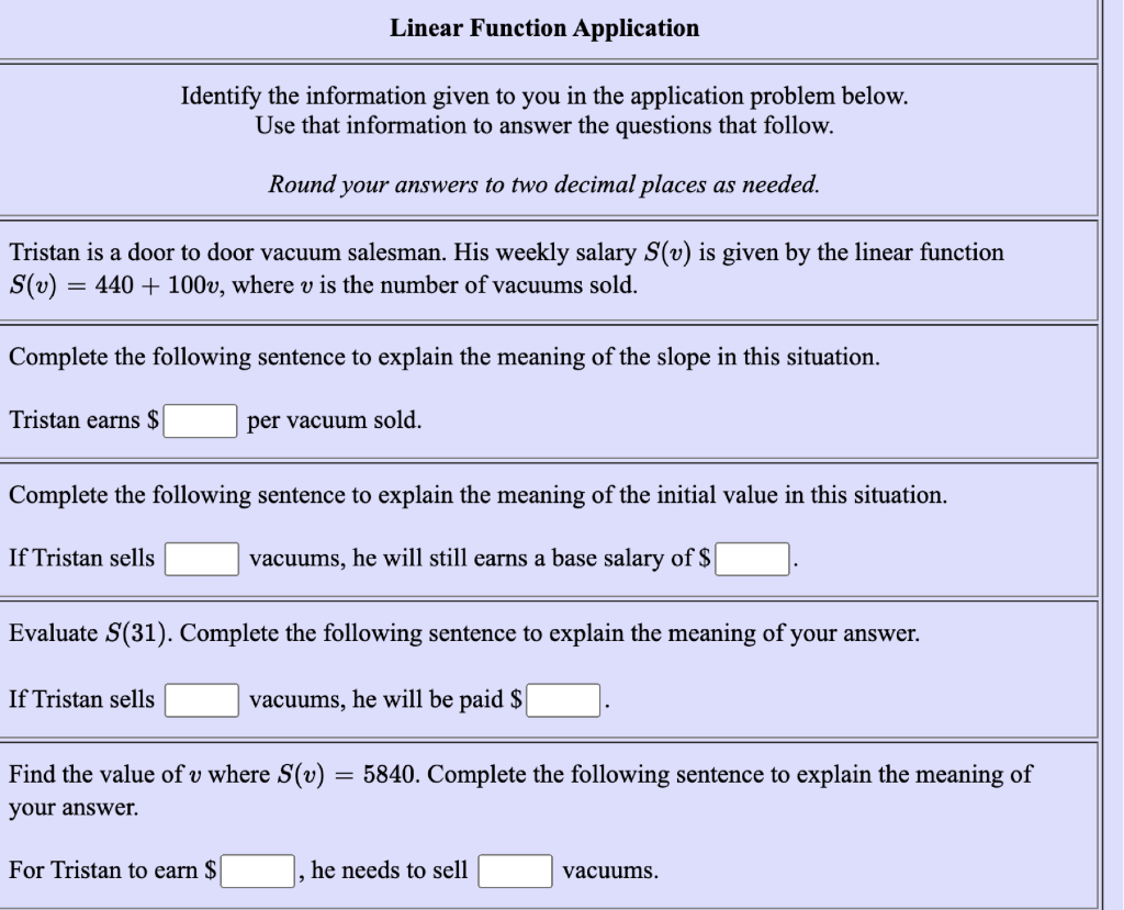 Solved Linear Function Application Identify the information | Chegg.com