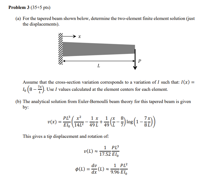 Problem 3 (35+5 pts) (a) For the tapered beam shown | Chegg.com
