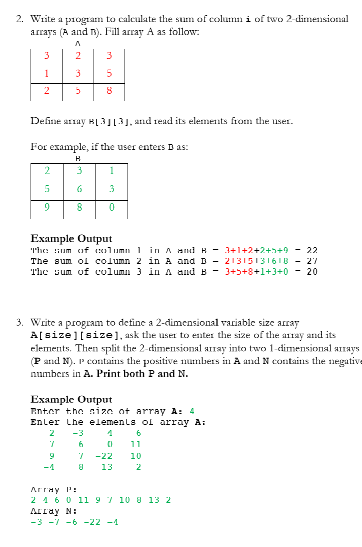 Solved 2. Write a program to calculate the sum of column i | Chegg.com