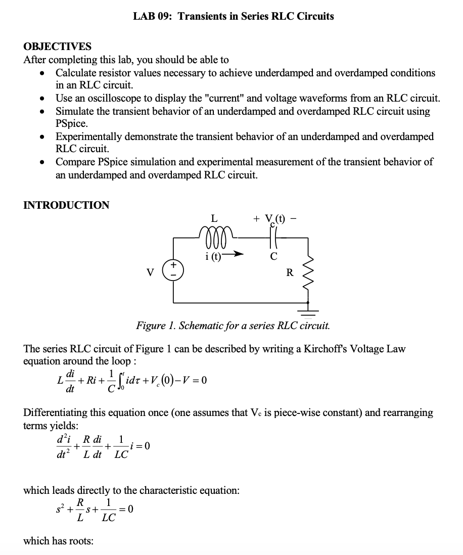 Solved LAB 09: Transients in Series RLC Circuits OBJECTIVES | Chegg.com