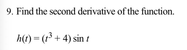 Solved 9. Find the second derivative of the function. h(t) = | Chegg.com
