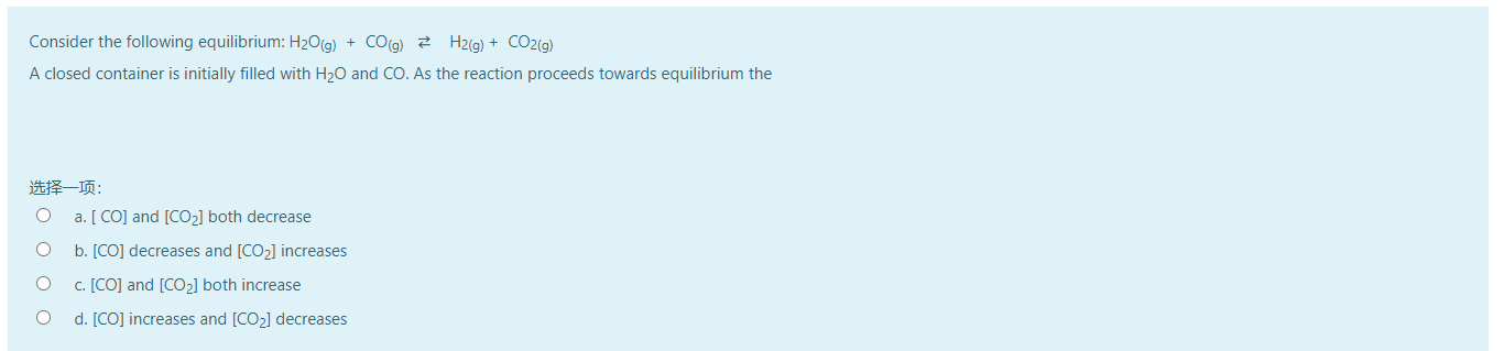 Solved Consider The Following Equilibrium H2o G Cog 2 Chegg Solved Consider The Following Equilibrium H2o G Cog 2 Chegg