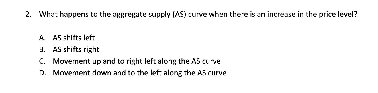 Solved 2. What happens to the aggregate supply (AS) curve | Chegg.com