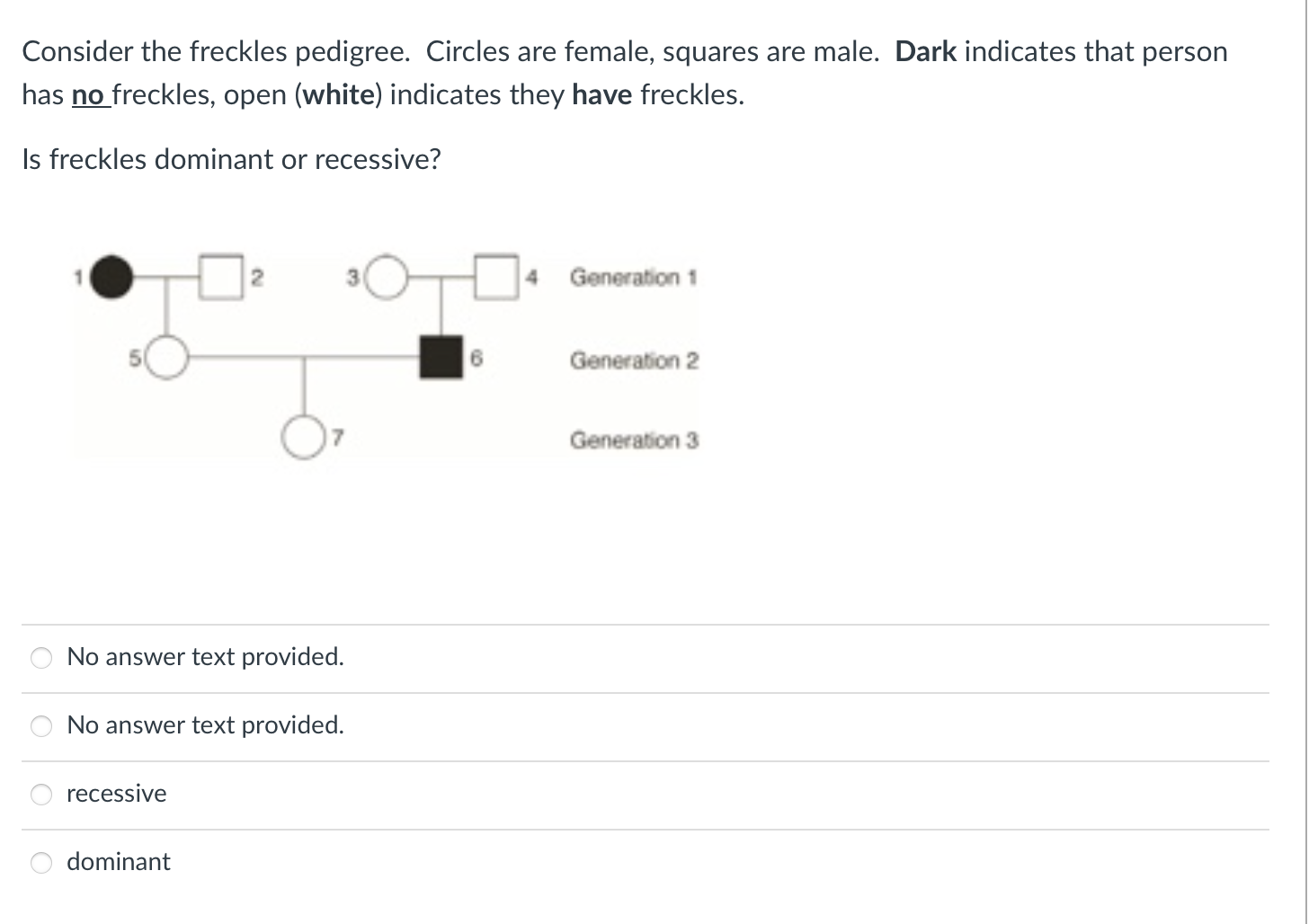 Solved Consider the freckles pedigree. Circles are female,