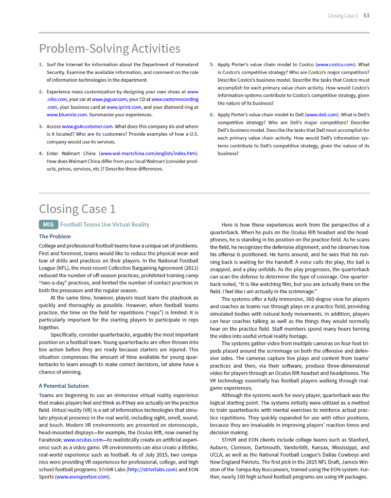 Solved Case Study Ch2Football Teams Use Virtual Reality