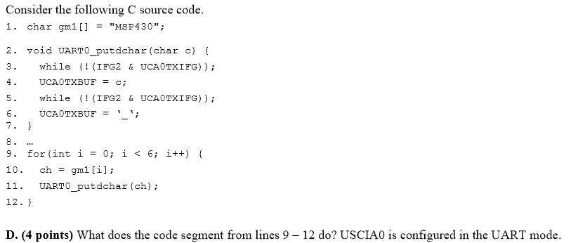 Solved MSP430 Misc.peripherals. Consider the following C | Chegg.com