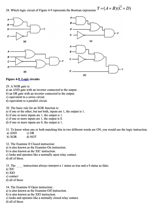 Solved Y=(A+B)(C+D) 28. Which logic circuit of Figure 4-9 | Chegg.com