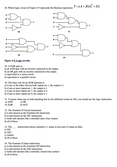 Solved Y=(A+B)(C+D) 28. Which Logic Circuit Of Figure 4-9 | Chegg.com