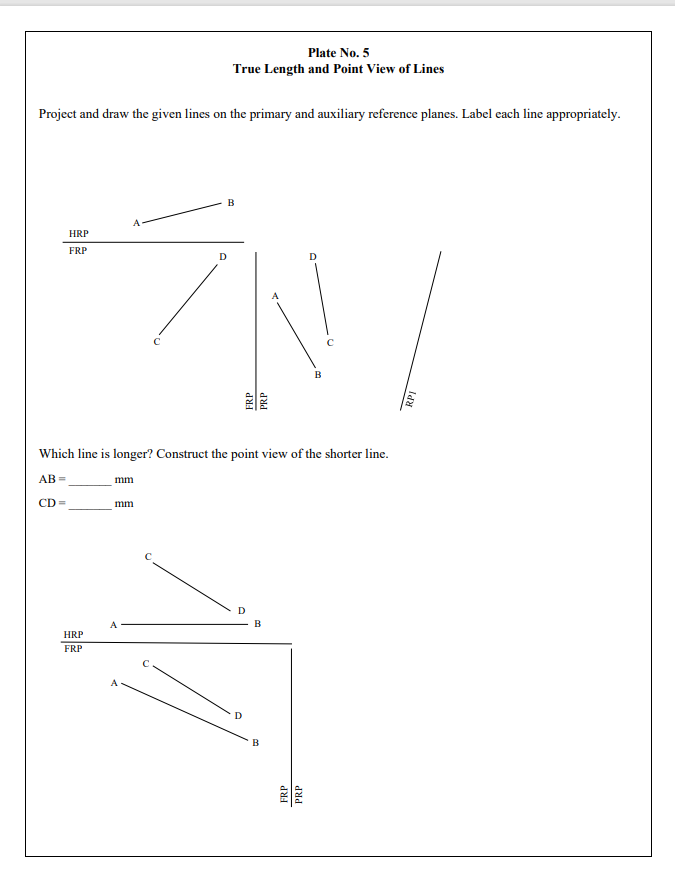 Plate No. 5 True Length and Point View of Lines | Chegg.com