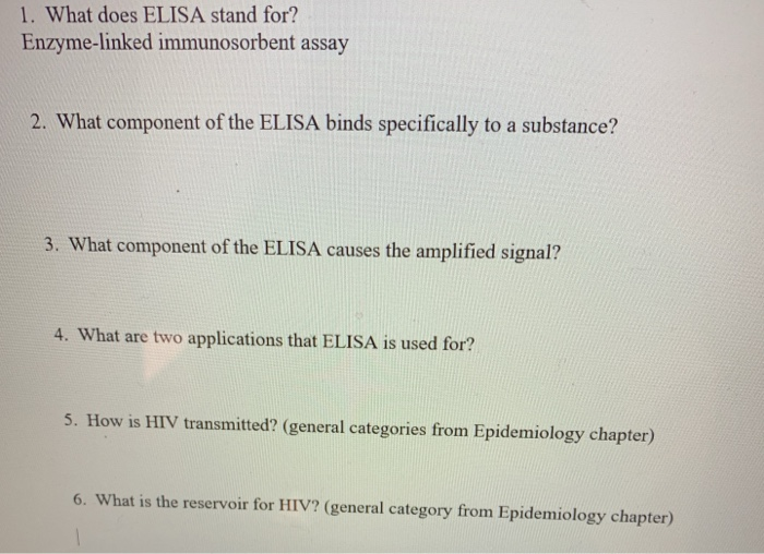 Solved 1 What Does ELISA Stand For Enzyme linked Chegg
