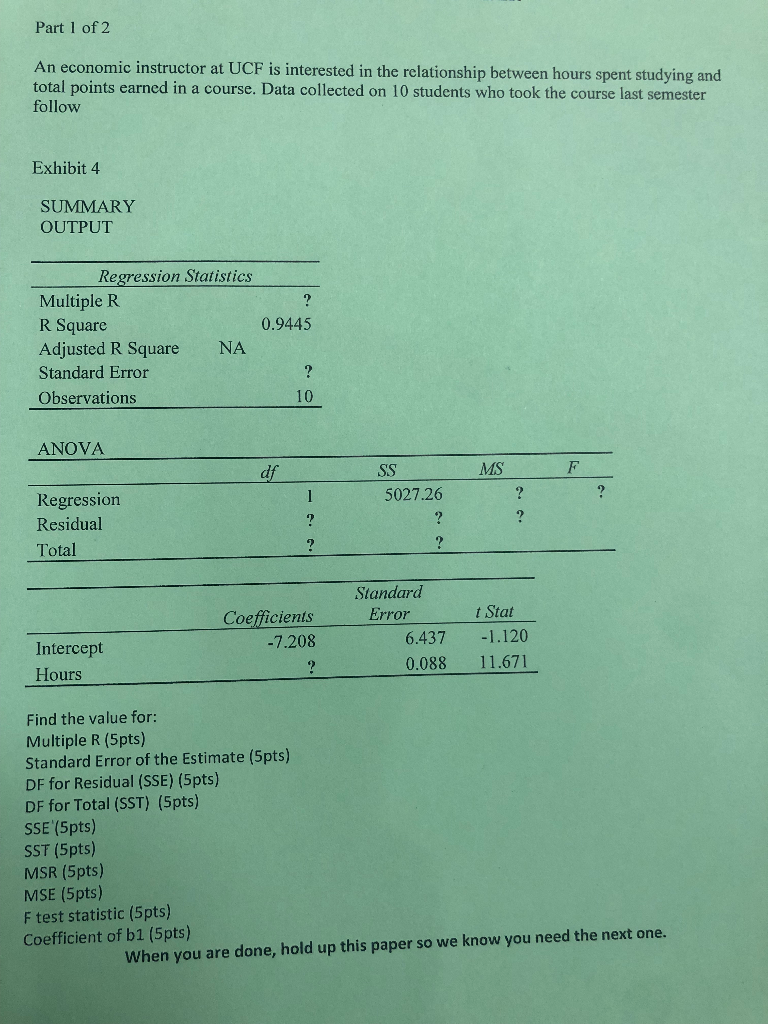 Solved Part 1 of 2 An economic instructor at UCF is