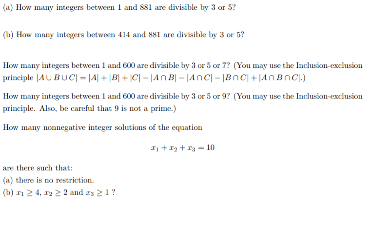 Solved (a) How many integers between 1 and 881 are divisible | Chegg.com