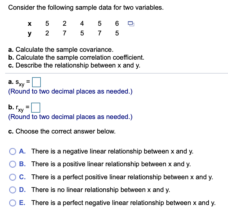 Solved Consider the following sample data for two variables. | Chegg.com
