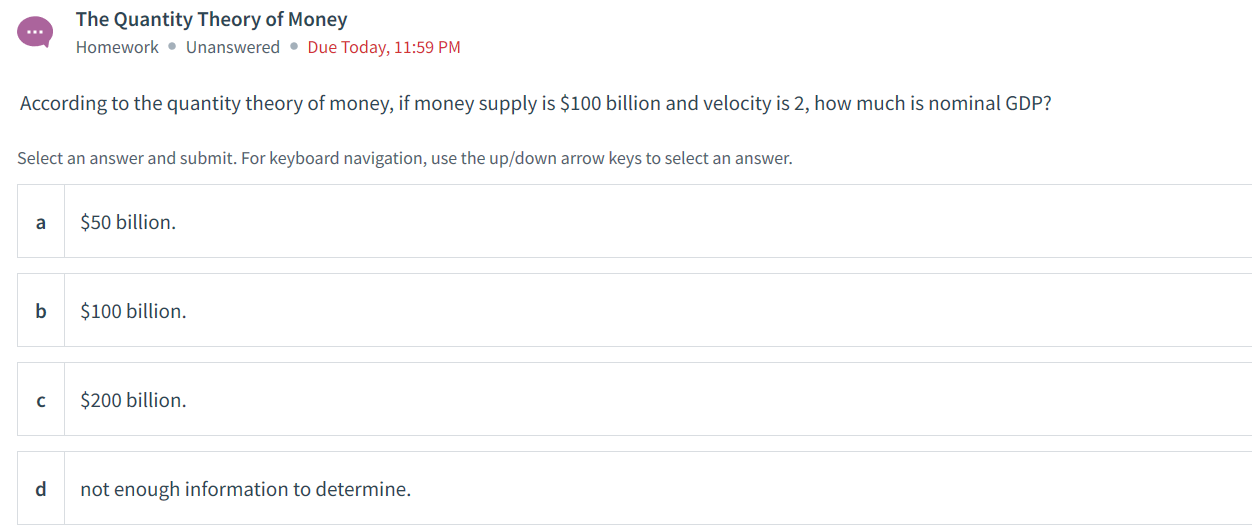 Solved The Quantity Theory of Money Homework . Unanswered. | Chegg.com