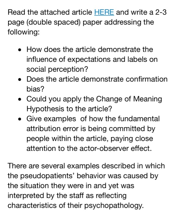 Solved Introduction David Rosenhan's (1973) Article, "On | Chegg.com