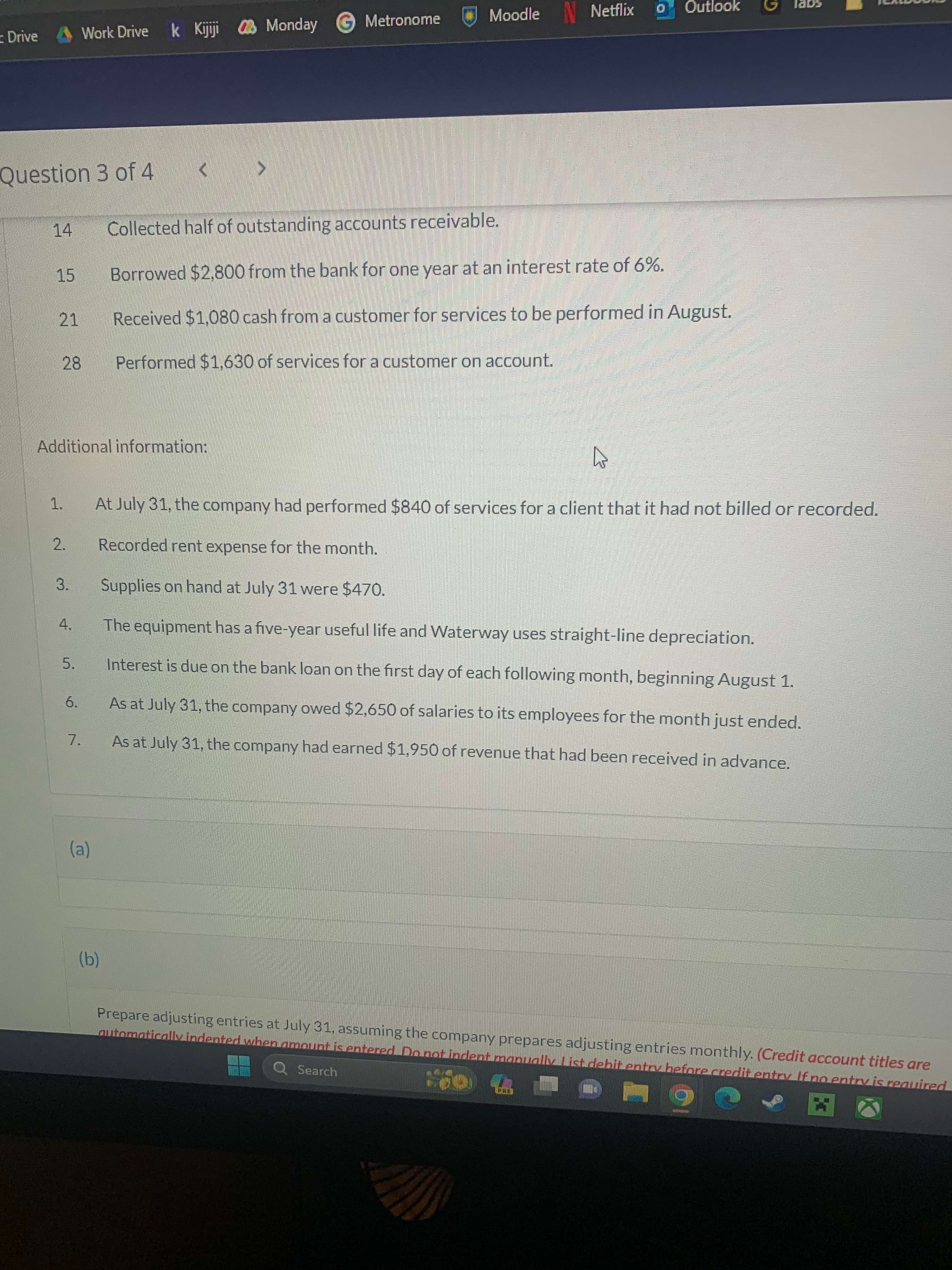 (To record adjusting entry for services provided but | Chegg.com