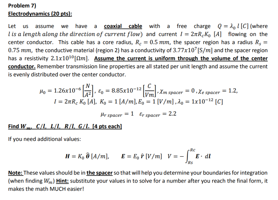 Problem 7 Electrodynamics Pts Let Us Assume We Chegg Com