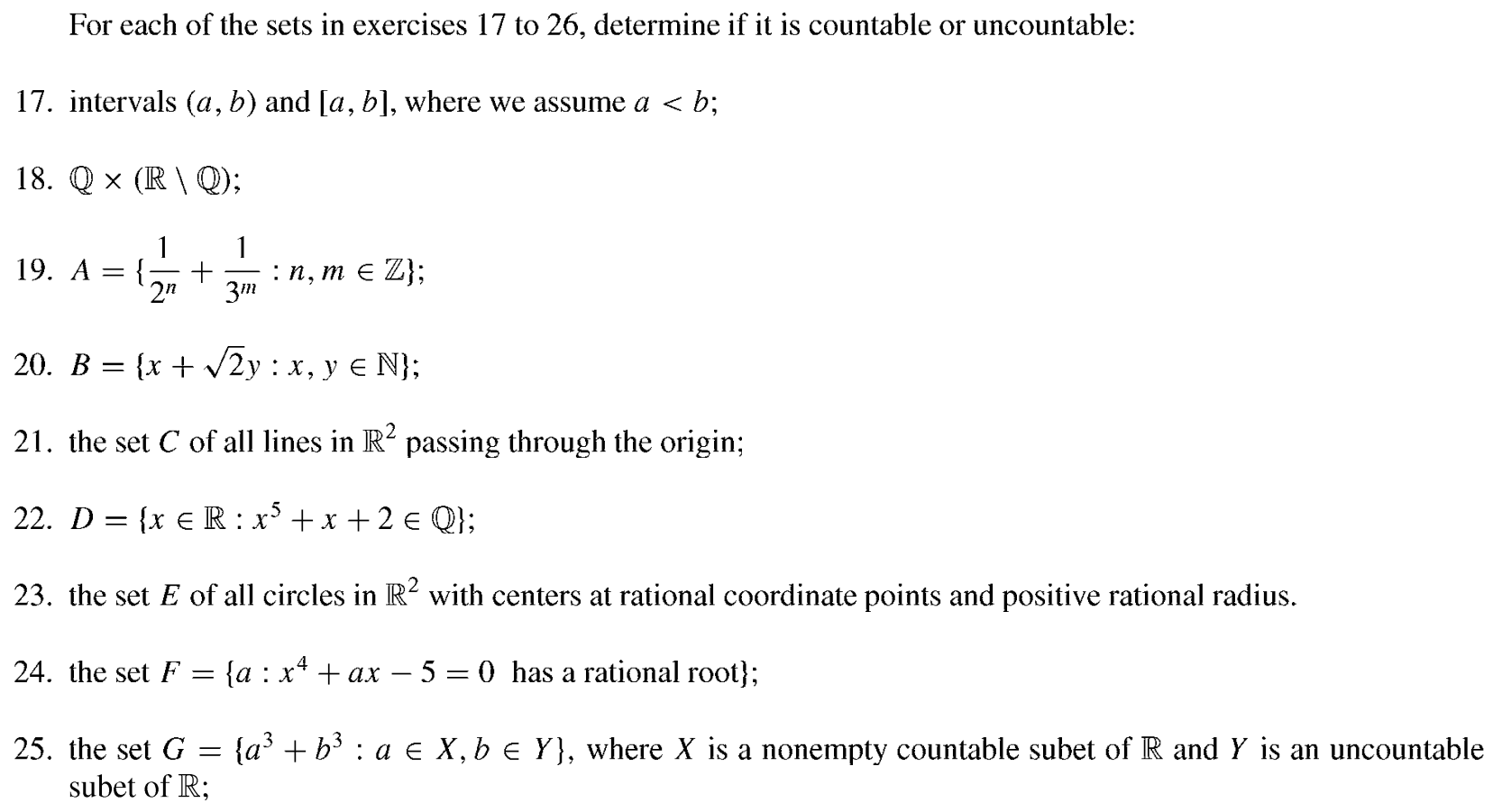 For each of the sets in exercises 17 to 26, determine | Chegg.com