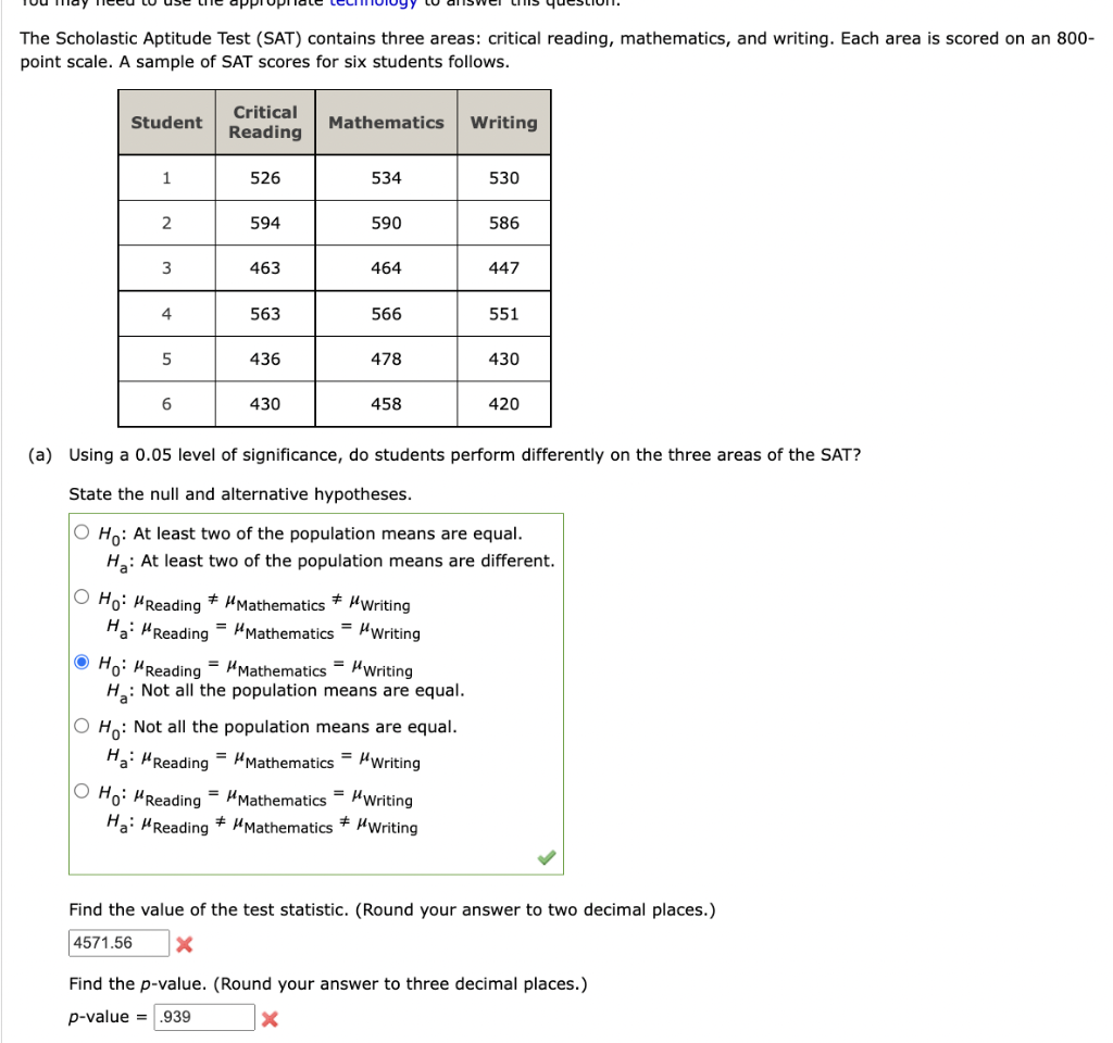 Solved • Example: Scholastic Aptitude Test (SAT) mathematics