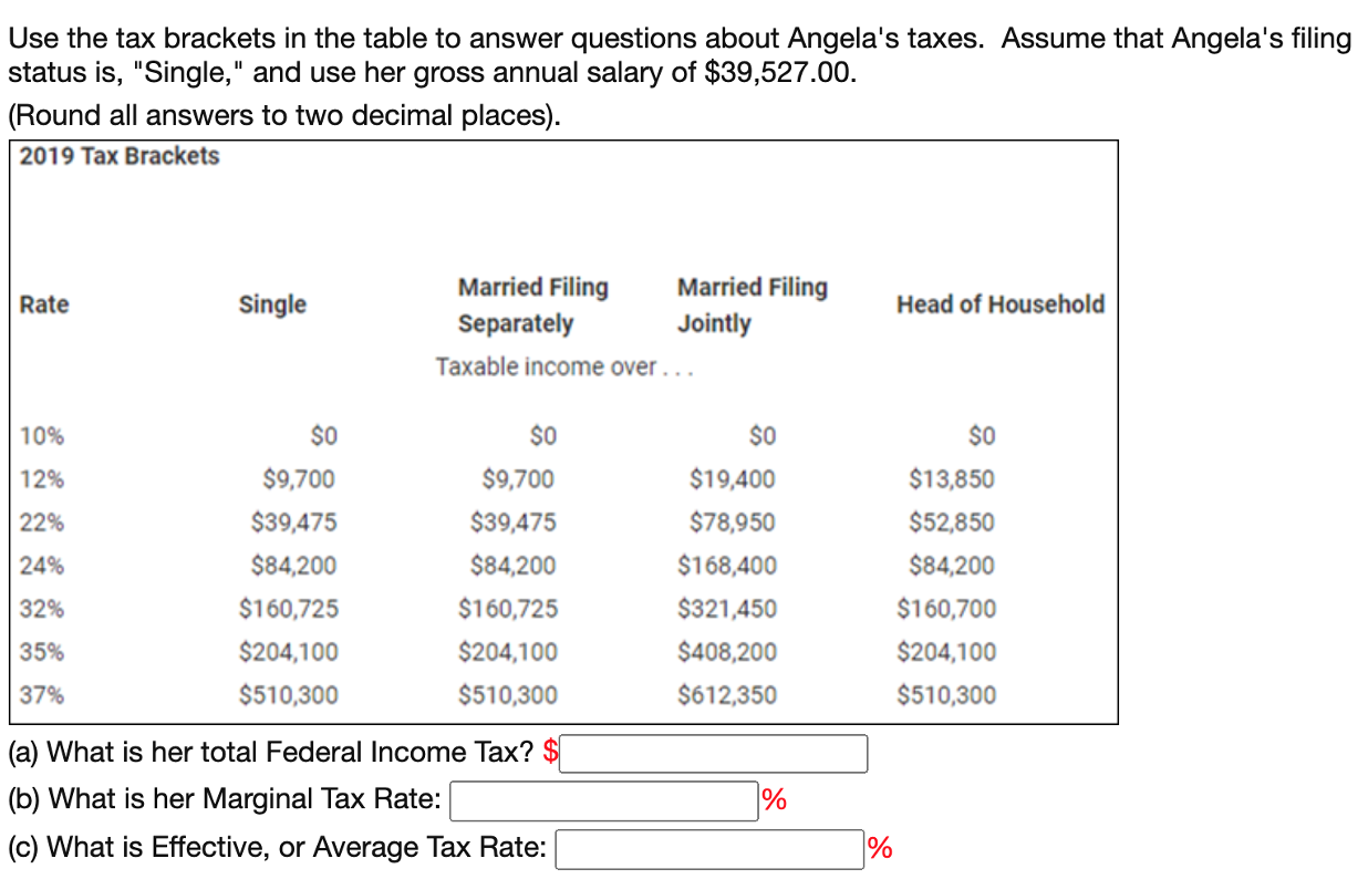 Solved Use the tax brackets in the table to answer questions | Chegg.com