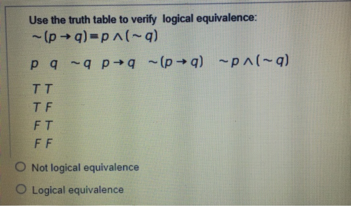 Solved Use The Truth Table To Verify Logical Equivalence: T | Chegg.com