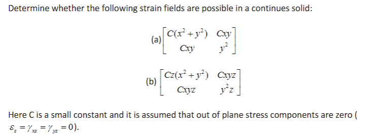 Solved Determine whether the following strain fields are | Chegg.com