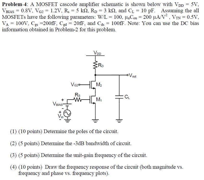 Solved Problem-4: A MOSFET cascode amplifier schematic is | Chegg.com