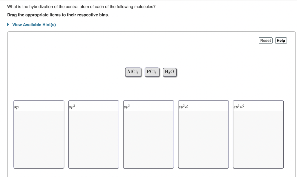 Solved What is the hybridization of the central atom of each | Chegg.com
