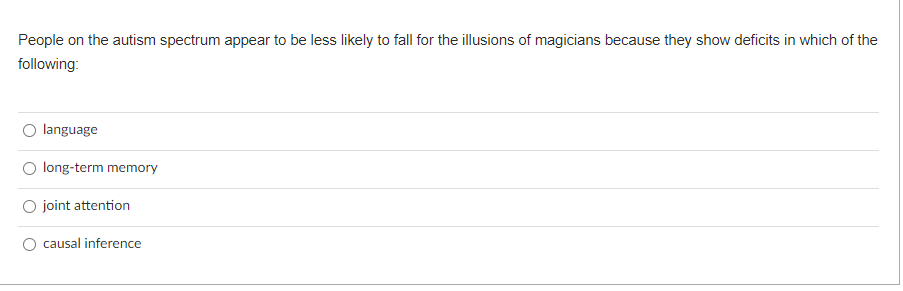 People on the autism spectrum appear to be less likely to fall for the illusions of magicians because they show deficits in w