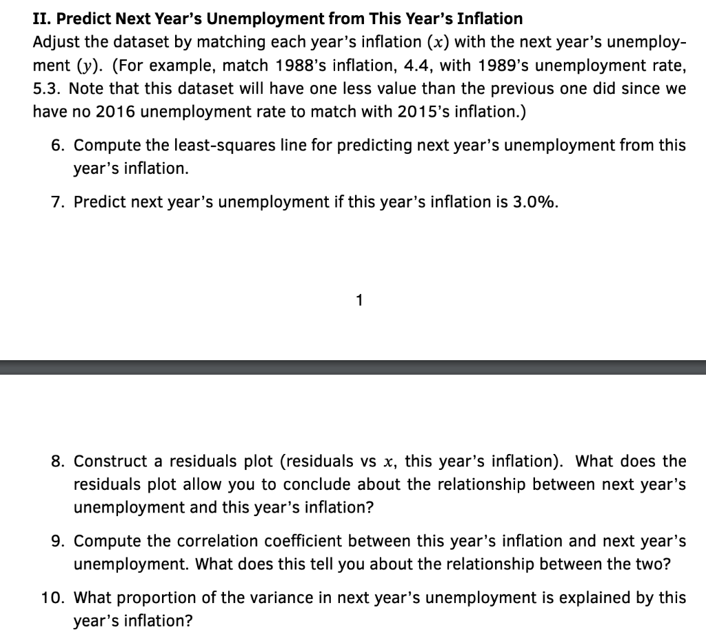 Solved I. Predict Unemployment from Inflation 1. Construct a | Chegg.com
