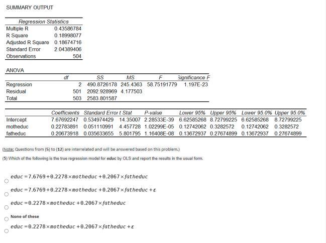 Solved SUMMARY OUTPUT Regression Statistics Multiple R | Chegg.com
