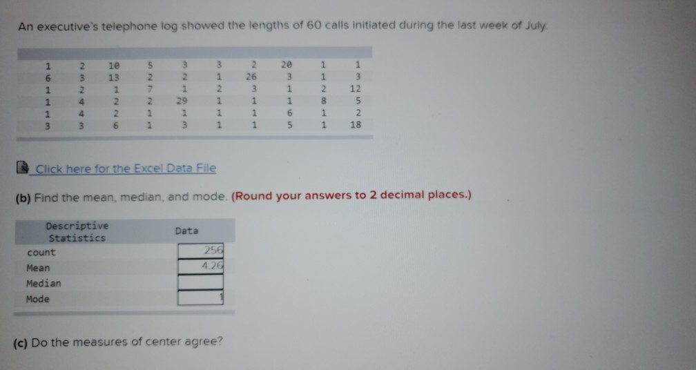 Solved An Executives Telephone Log Showed The Lengths Of