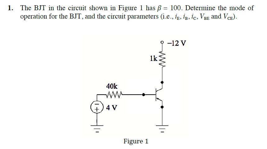 Solved 1. The BJT in the circuit shown in Figure 1 has ß = | Chegg.com
