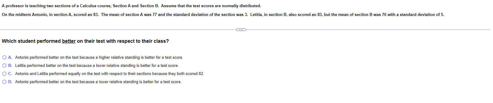 Solved A professor is teaching two sections of a Calculus | Chegg.com