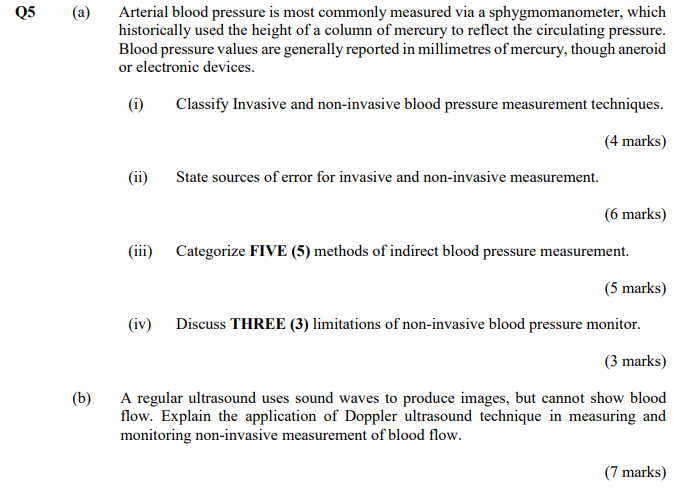 a. Non-invasive blood pressure measurement b. Invasive blood pressure