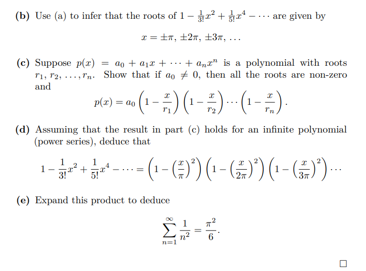 Solved Problem 4.2.17 The Basel Problem. (a) Show that the | Chegg.com