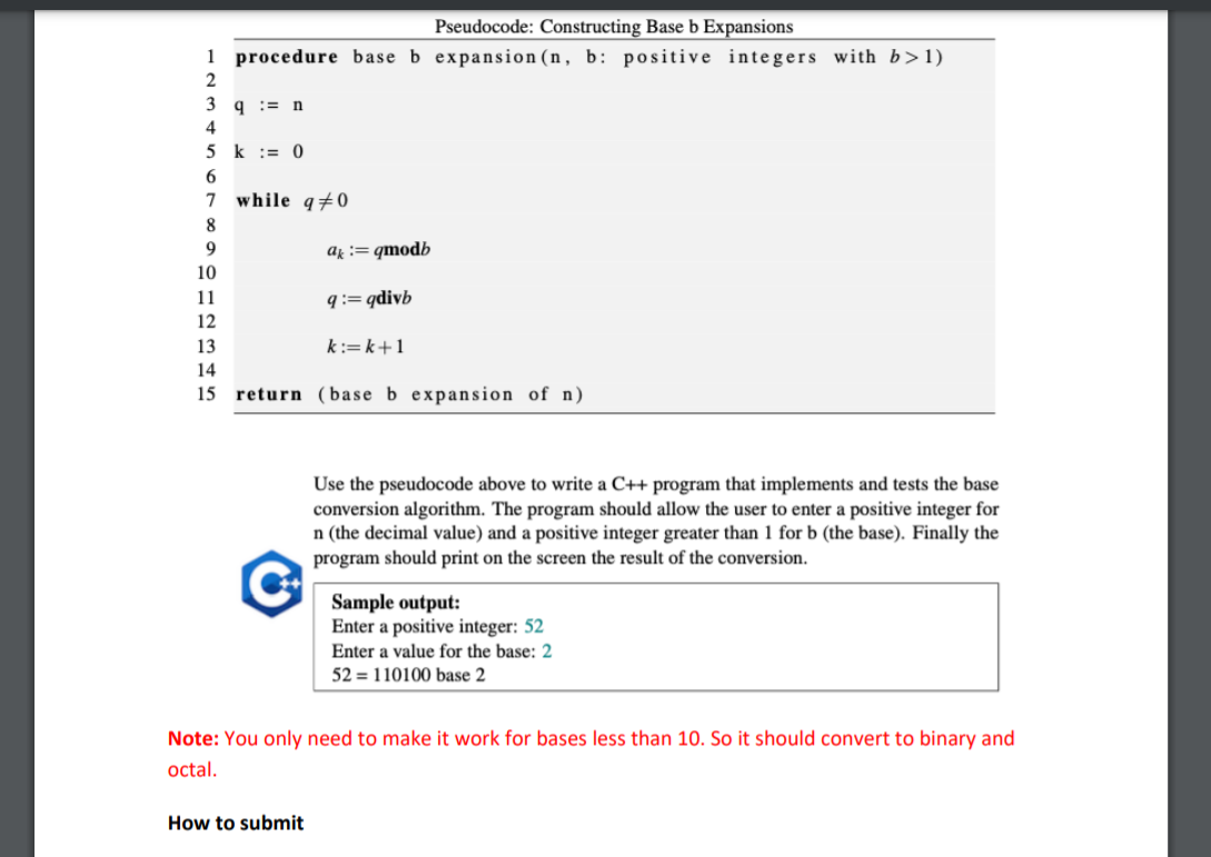 Solved Pseudocode: Constructing Base b Expansions 1 | Chegg.com
