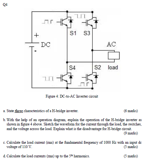 Solved Figure 4: DC-to-AC Inverter circuit a. State three | Chegg.com