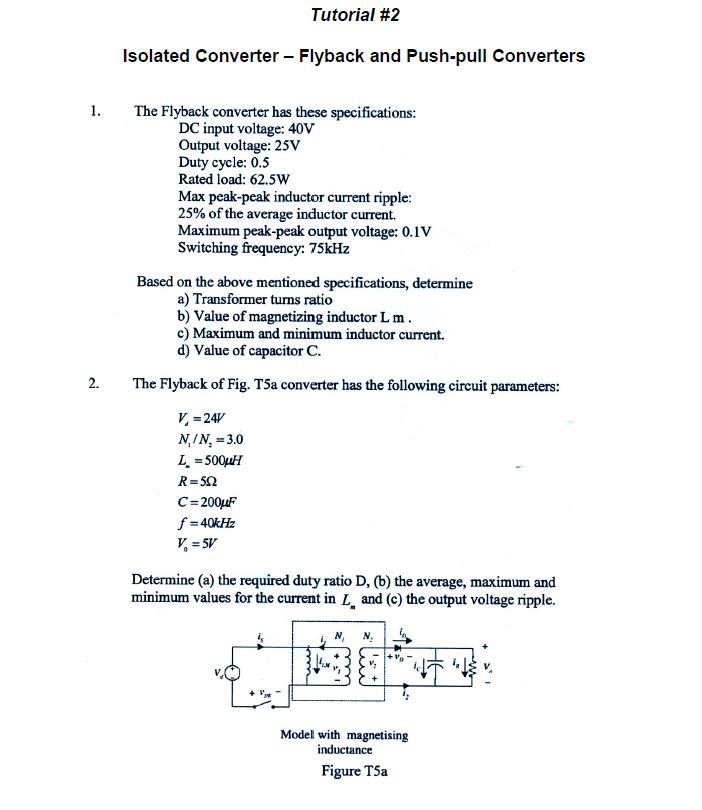 Solved Tutorial #2 Isolated Converter Flyback and Push-pull | Chegg.com