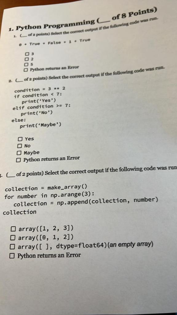 Solved 1. Python Programming of 8 Points) 1. of 2 points) | Chegg.com