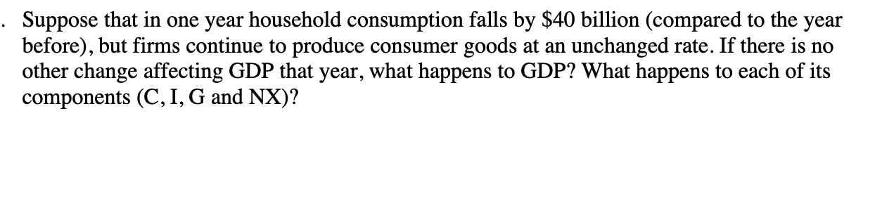 Solved Suppose that in one year household consumption falls | Chegg.com