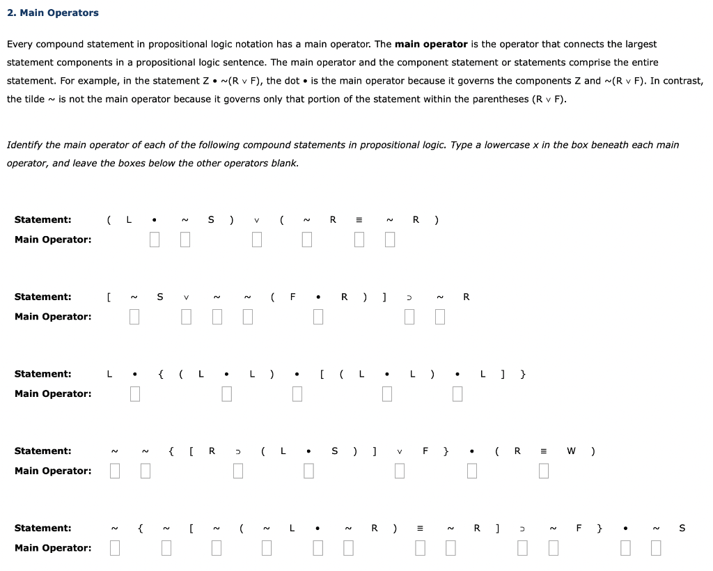 Solved 2. Main Operators statement. For example, in the | Chegg.com