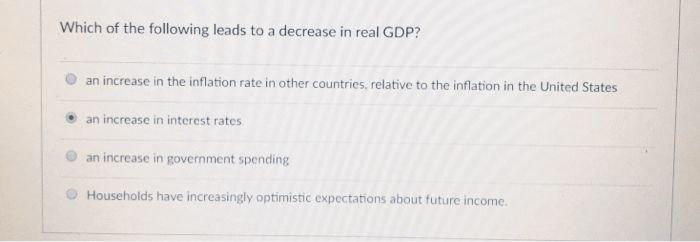 Solved Which of the following leads to a decrease in real | Chegg.com