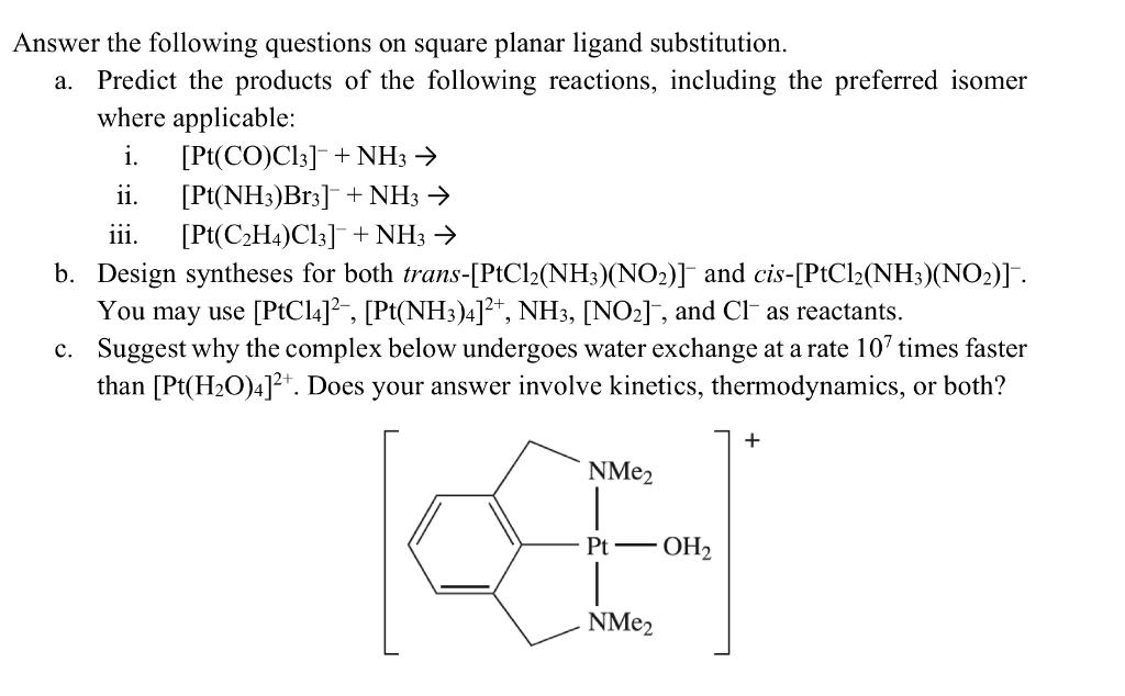 Solved Answer the following questions on square planar Chegg