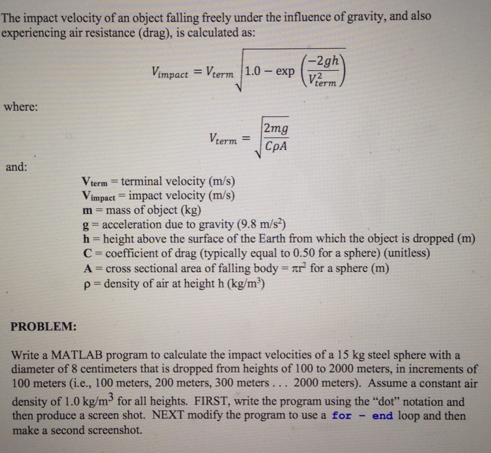 Solved The impact velocity of an object falling freely under | Chegg.com