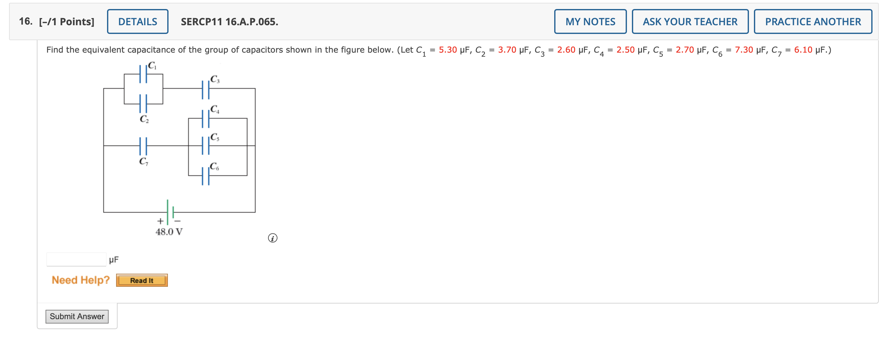 Solved C3=2.60μF,C4=2.50μF,C5=2.70μF,C6=7.30μF,C7=6.10μF.) | Chegg.com