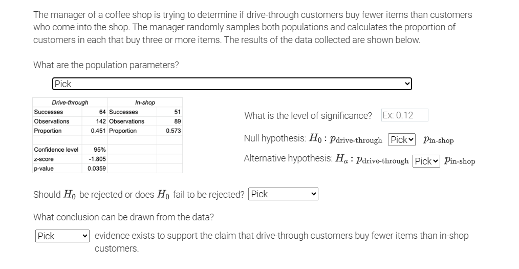 Solved The manager of a coffee shop is trying to determine | Chegg.com